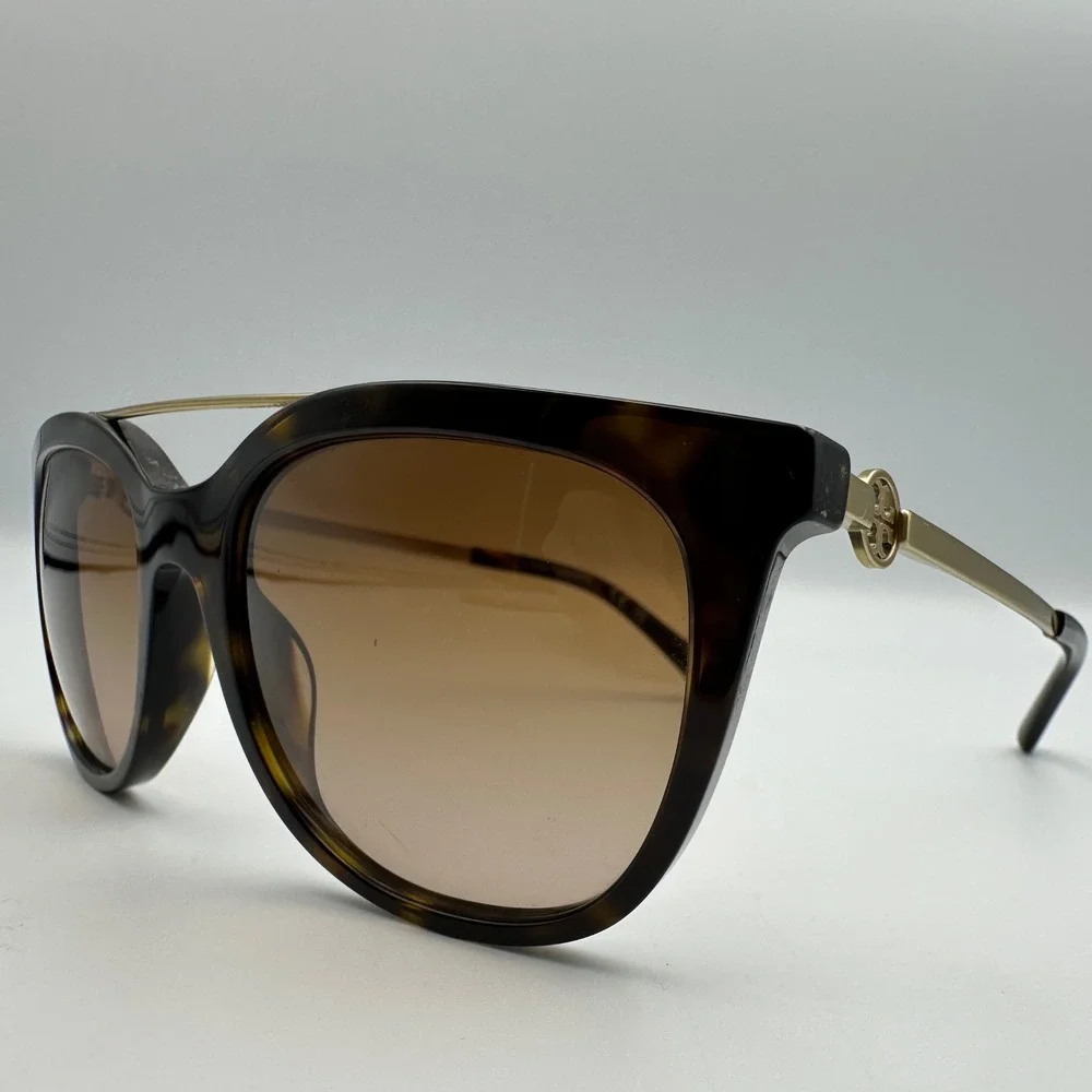Tory Burch Gradient Sunglasses Womens Tortoise TY7147 Double Bridge Gold Logo - Picture 4 of 14